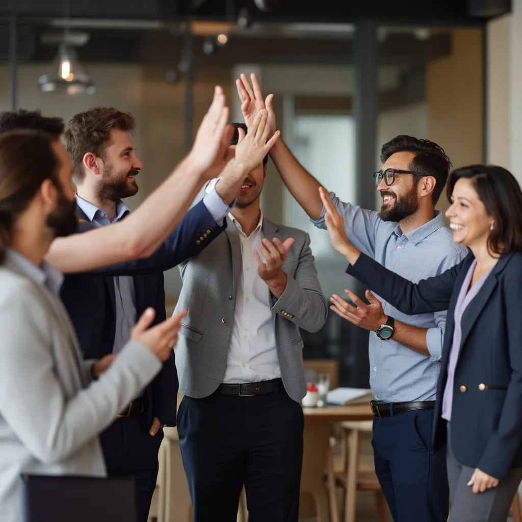Grupo de profesionales de ConsultFutura celebrando un logro importante del equipo